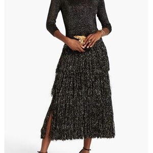 Zimmermann fringed metallic jersey midi dress.
